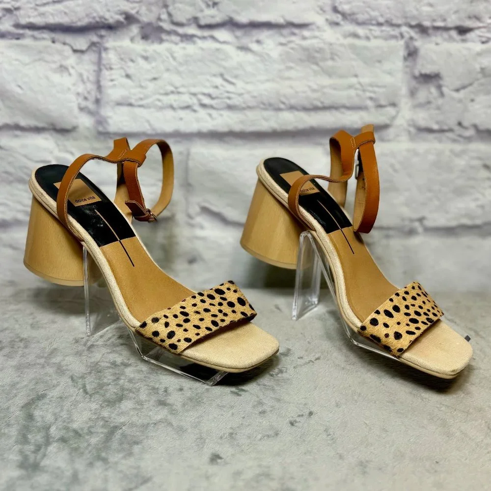 Dolce Vita Hazel Leopard Print Ankle Strap Sandals - Picture 1 of 6